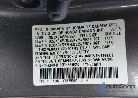 2015 Honda Cr-V Ex z USA, uszkodzony, nr VIN 2HKRM4H52FH664623